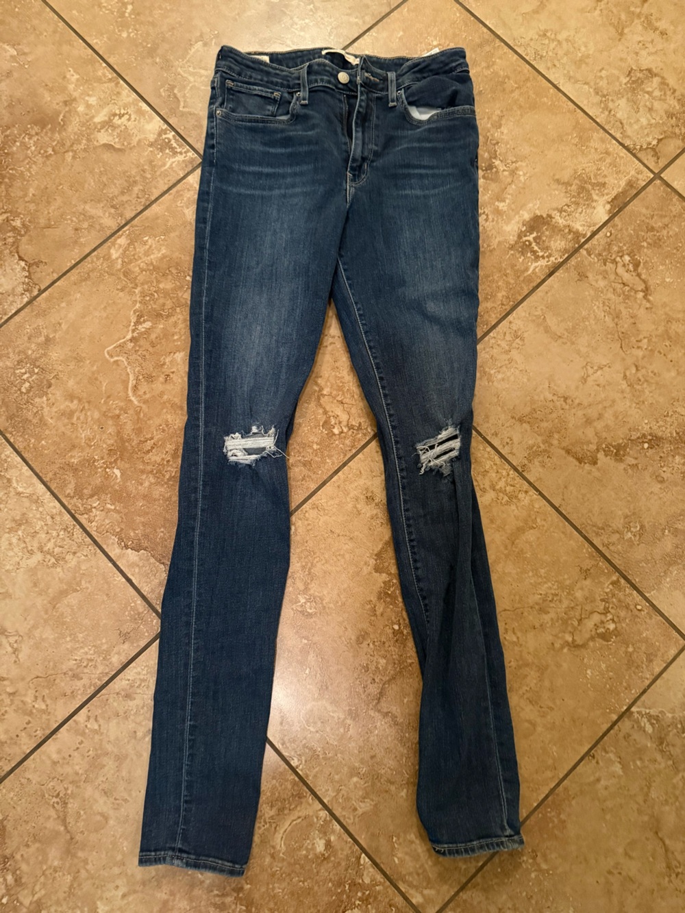 Levi's Dark Blue Ripped Skinny Jeans
